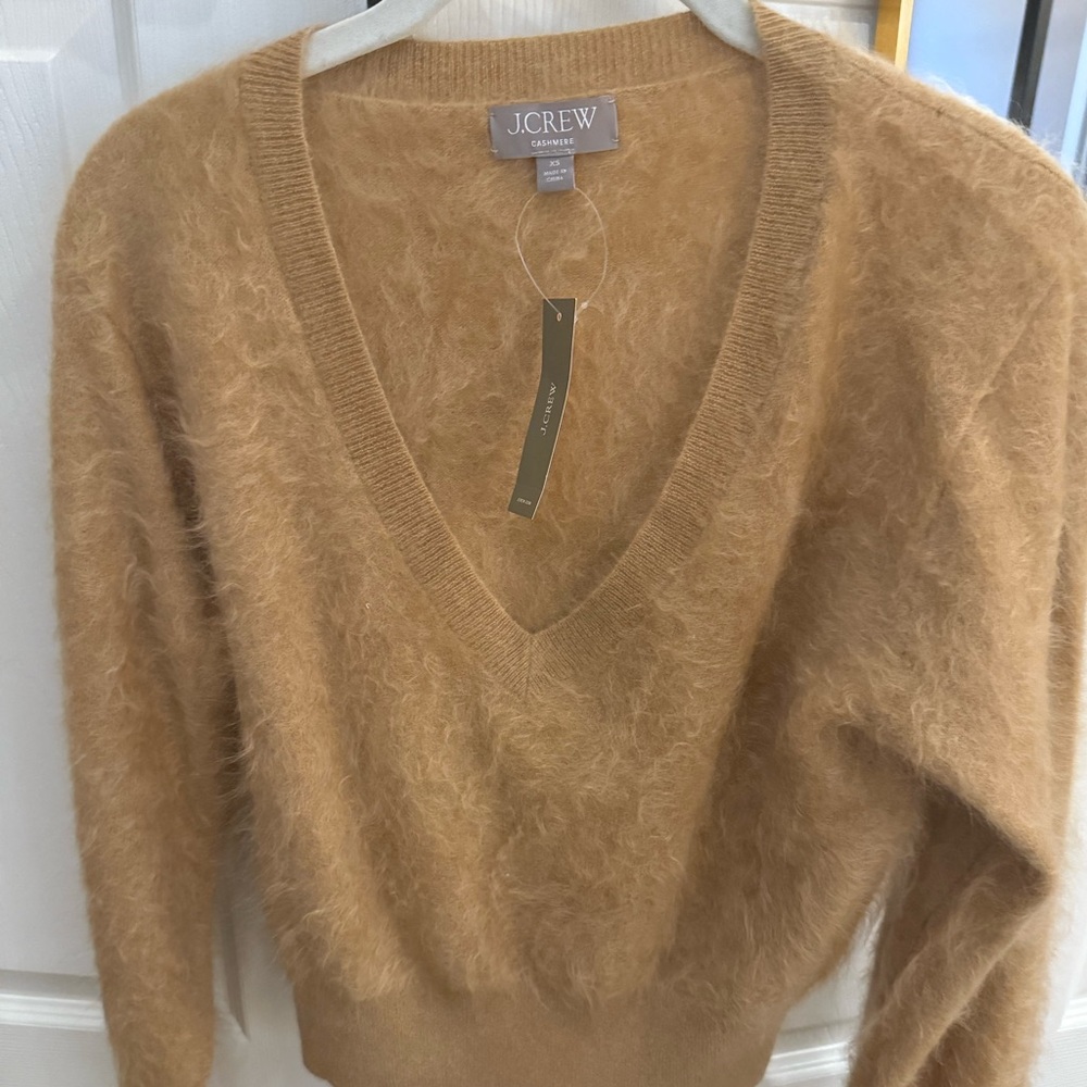J. Crew Brushed Cashmere V neck Tan Sweater NWT